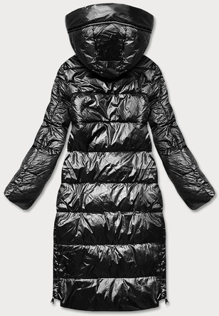 DŁUGA ZIMOWA KURTKA DAMSKA Z KONTRASTOWĄ PODSZEWKĄ CZARNA (J9-063)