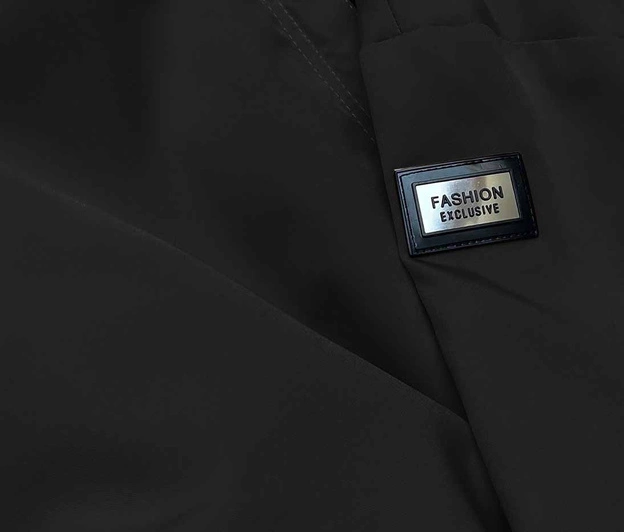 Cienka kurtka damska z ozdobną lamówką czarna (B8141-1)