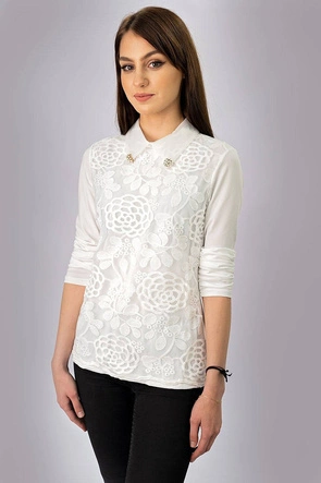 ELEGANCKA BLUZKA Z KOŁNIERZYKIEM ECRU (8521)