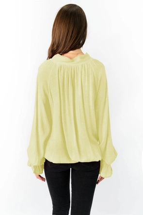 BAWEŁNIANA BLUZKA Z WIĄZANĄ STÓJKĄ ŻÓŁTA (298ART)