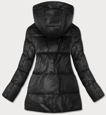 ASYMETRYCZNA DAMSKA KURTKA PIKOWANA CZARNA (7658BIG)