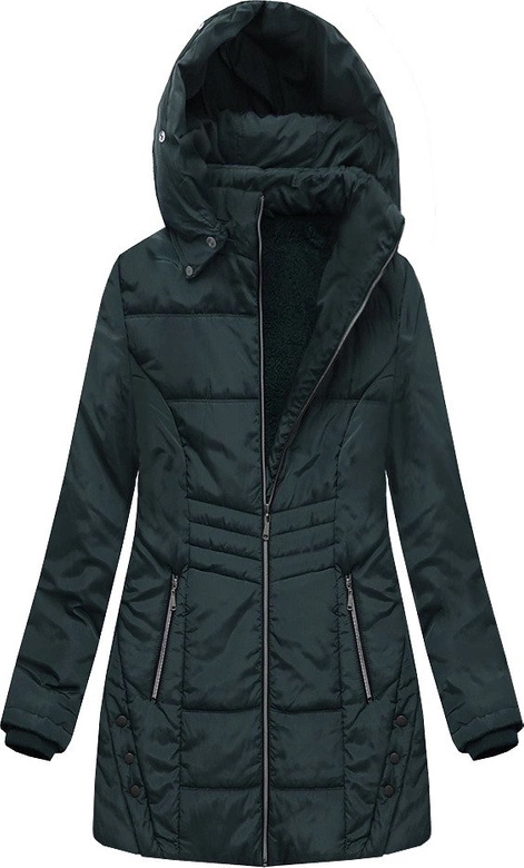 DŁUŻSZA PIKOWANA KURTKA Z KAPTUREM CIEMNOZIELONA (B2625-30)