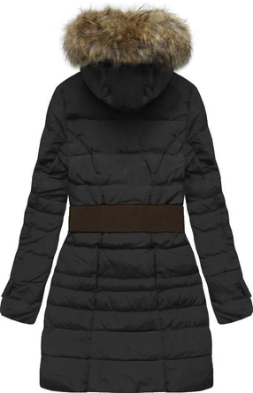 KURTKA Z KAPTUREM I PASKIEM CZARNA (X1213X)