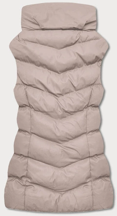 Puchowy bezrękawnik damski ciemny beżowy (5M719-62)