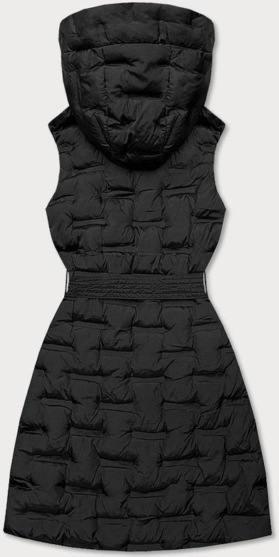 Długi damski bezrękawnik z paskiem czarny (jin217)