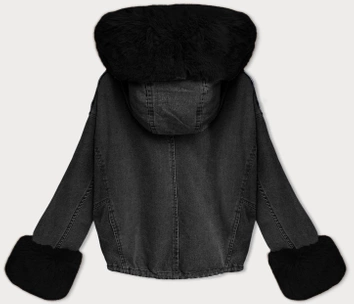 Krótka damska kurtka jeansowa na futrzanej podpince S'West czarna (B8047-101)