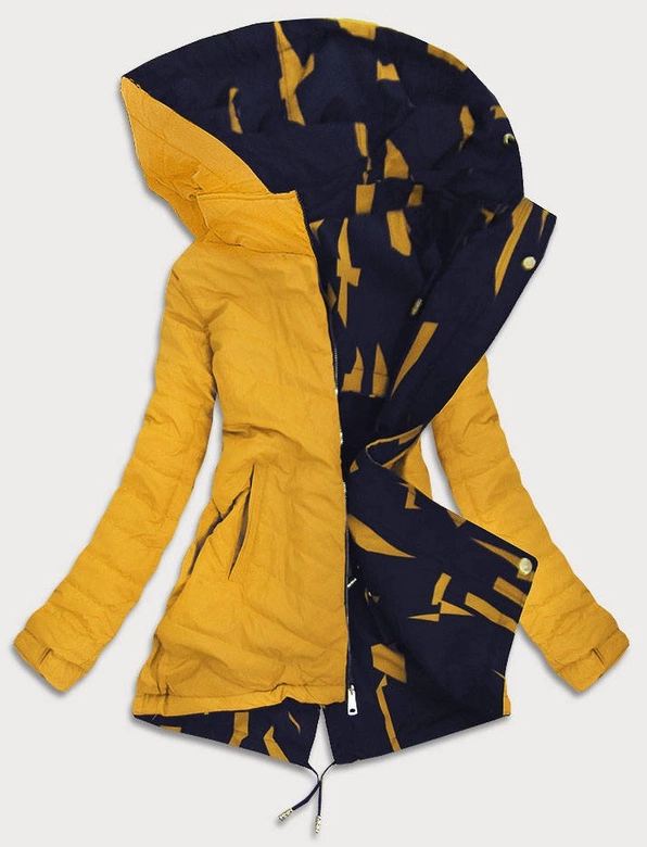 DWUSTRONNA KURTKA PARKA DAMSKA GRANATOWO/ŻÓŁTA (W652)