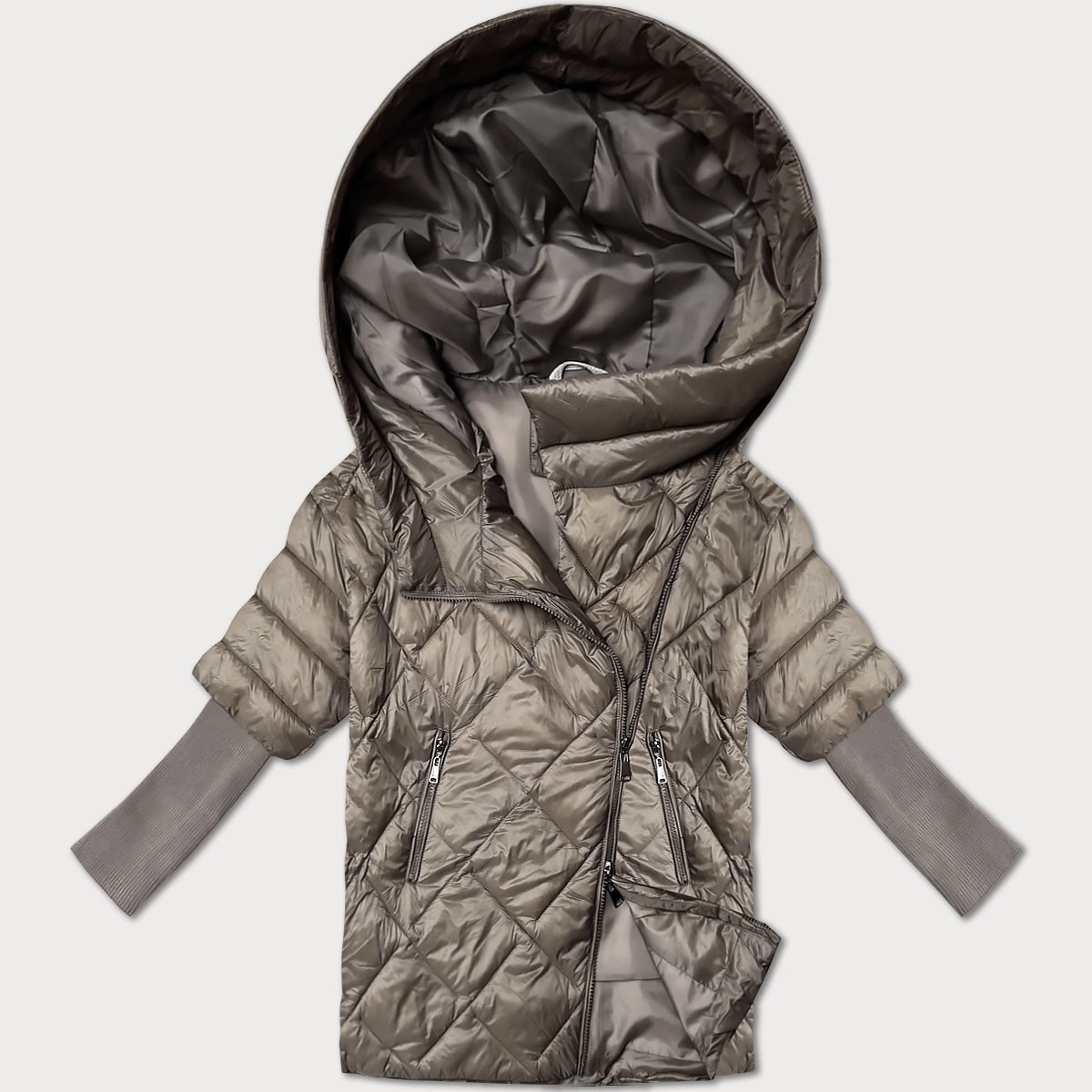 Lekka damska kurtka z dzianinowymi rękawami Minority ciemny beż (M2-6701-62)