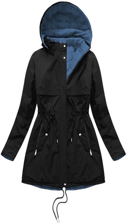 Dwustronna damska kurtka zimowa z kapturem czarno-niebieska (w214big)