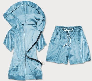 WELUROWY KOMPLET DRESOWY DAMSKI BLUZA + SZORTY BŁĘKITNY (753ART)