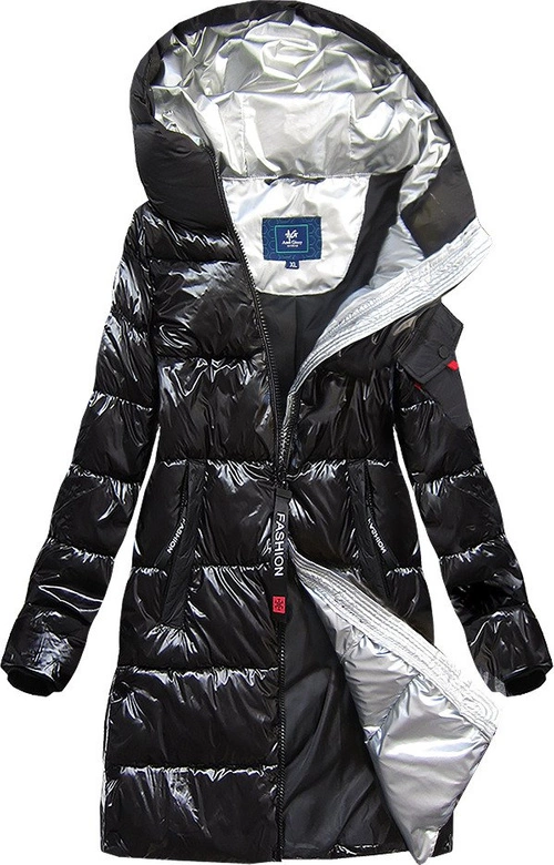 BŁYSZCZĄCA KURTKA Z KAPTUREM CZARNA 2 (J9-003)