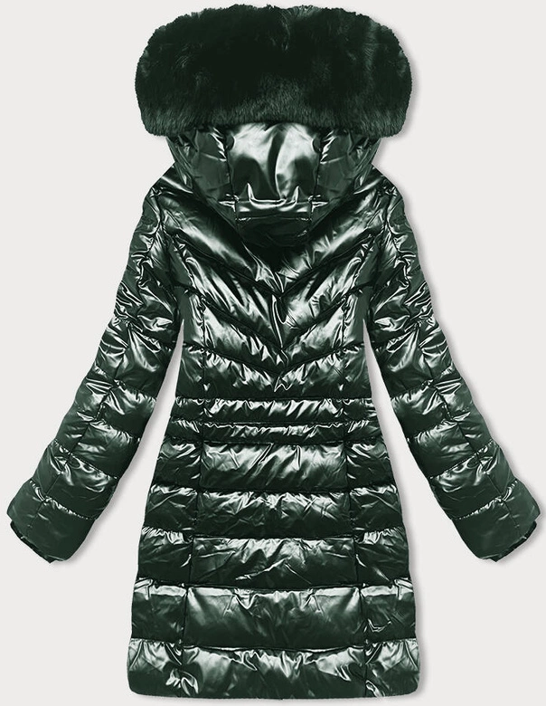 Taliowana kurtka zimowa damska zielony ciemny (2M-032)