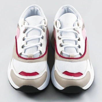 Sznurowane sneakersy z kolorowymi wstawkami różowe (6346)