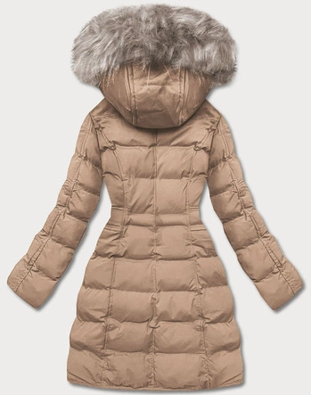 ZIMOWA KURTKA DAMSKA Z KAPTUREM CIEMNOBEŻOWA (M-21603)