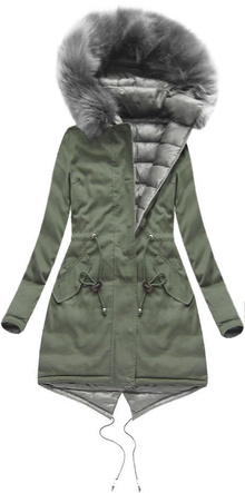 DWUSTRONNA PARKA Z KAPTUREM KHAKI-SZARA (K772)