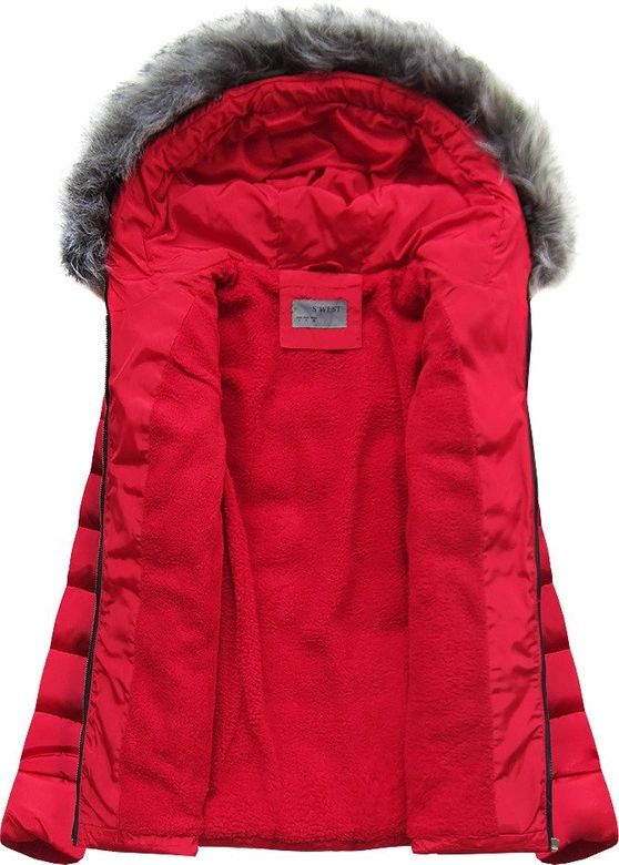 PIKOWANA KURTKA Z KAPTUREM CZERWONA (B2631)