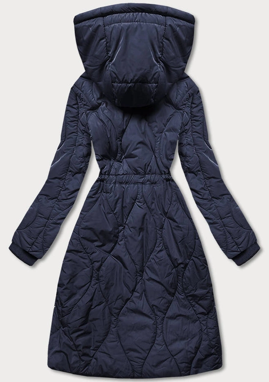 Zimowa kurtka damska do kolan granatowa (m-21601)