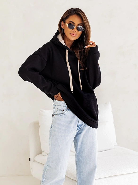 Gruba bluza damska kangurka czarna (82131)