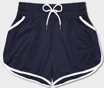 Damskie szorty z kontrastową lamówką granatowe (8K208-25)