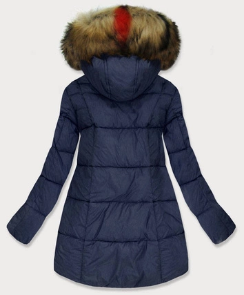 PIKOWANA KURTKA DAMSKA ZIMOWA GRANATOWA (209-2BIG)