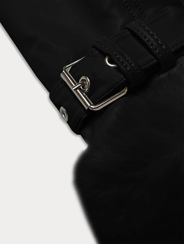 Futrzana kurtka damska z elementami z ekoskóry J Style czarna (11Z8173)