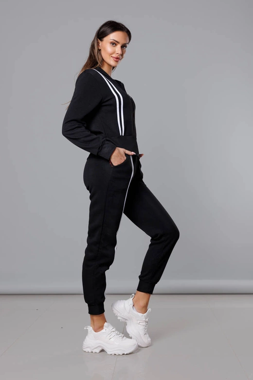 Dres damski z ozdobnymi pasami czarny-biały (KK0052)