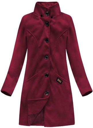 PŁASZCZ Z DOMIESZKĄ WEŁNY I KAPTUREM BORDOWY (6801)