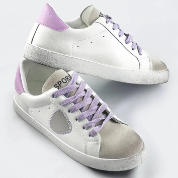 Damskie trampki z łączonych materiałów biało-fioletowe (1088)