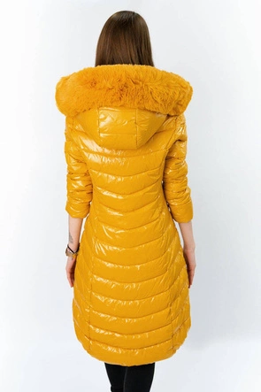 ASYMETRYCZNA DAMSKA KURTKA ZIMOWA ŻÓŁTA (F7052)