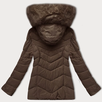 Pikowana kurtka przejściowa z futerkiem przy kapturze S'west kakao (B8301-48)