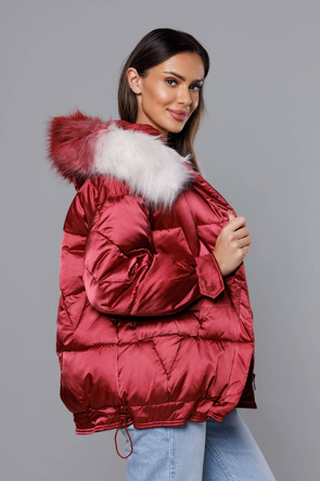 Krótka kurtka oversize bordowa (H-1109-25)