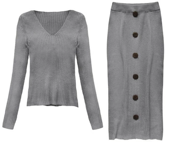 KOMPLET A'LA WEŁNIANY SWETER+SPÓDNICA CIEMNOSZARY (157ART)