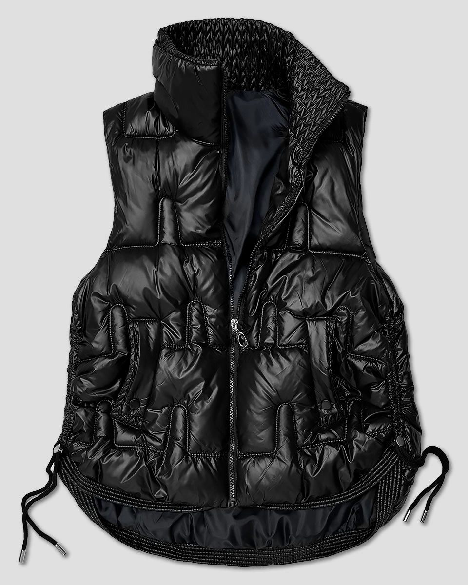 Krótki bezrękawnik damski ze ściąganymi bokami S'West czarny (B8257-1)