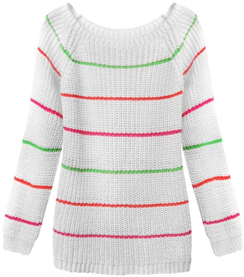 AŻUROWY SWETER W PASECZKI BIAŁY (275ART)