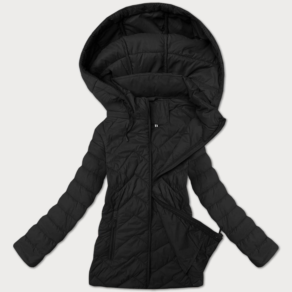 Lekka pikowana kurtka damska z kapturem J Style czarna (16M9232-392)