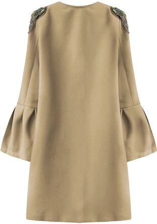 PŁASZCZ Z KORALIKAMI NA RAMIONACH BEŻOWY (18151)