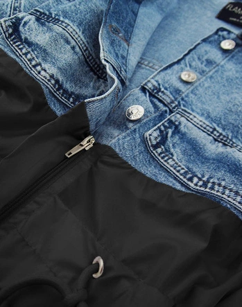 KURTKA Z ŁĄCZONYCH MATERIAŁÓW JEANS-CZARNA (T22-8084)