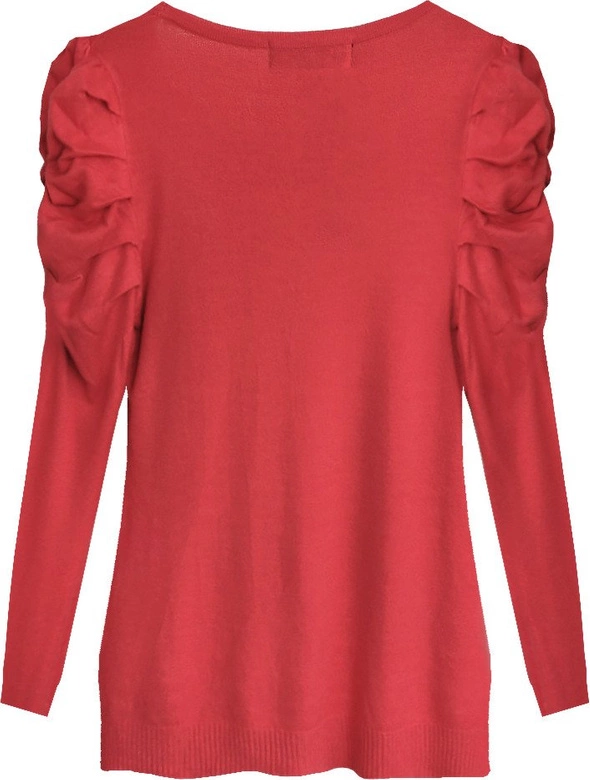 SWETER Z BUFIASTYMI RAMIONAMI CZERWONY (1528)