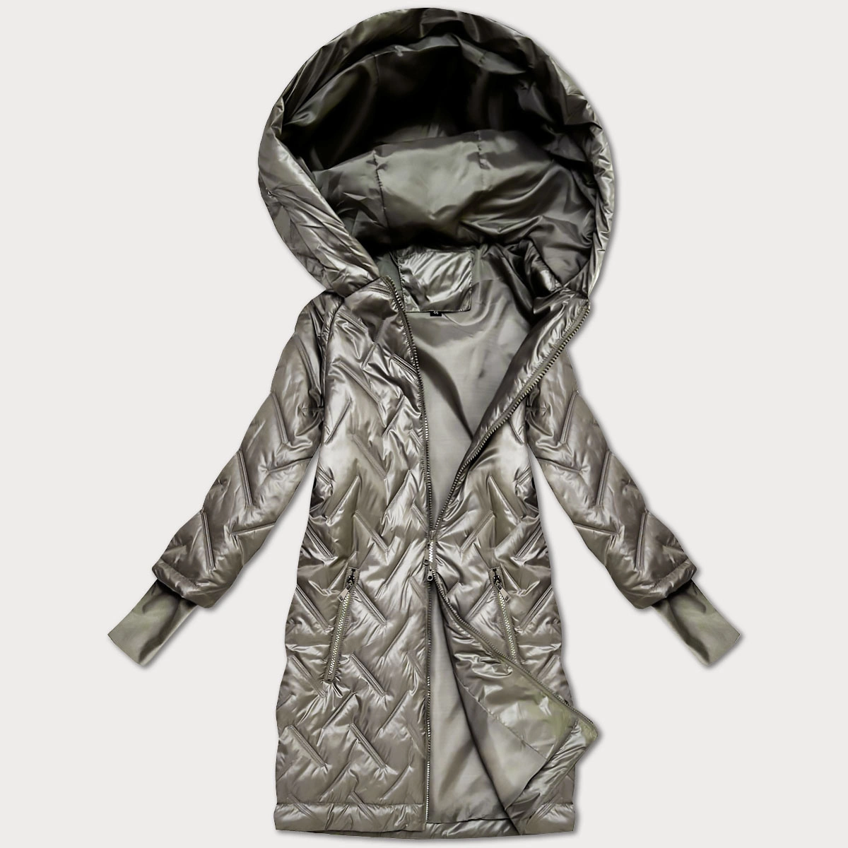 Pikowana kurtka z kapturem fason trapez beżowa (T2-2290#-62)