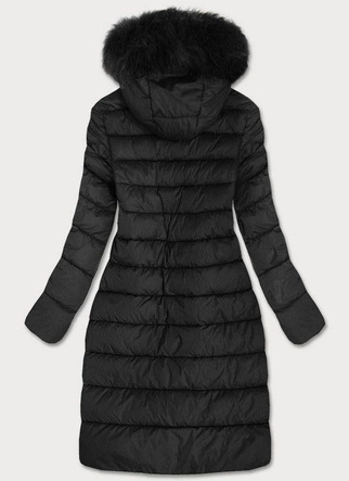 Pikowana damska kurtka z kapturem czarna (7754BIG)