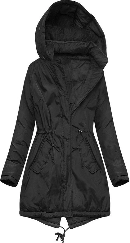 DWUSTRONNA DAMSKA PARKA ZIMOWA WELUROWA CZARNA (7911)