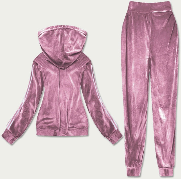 Welurowy dres damski z lampasami fioletowy (81223)