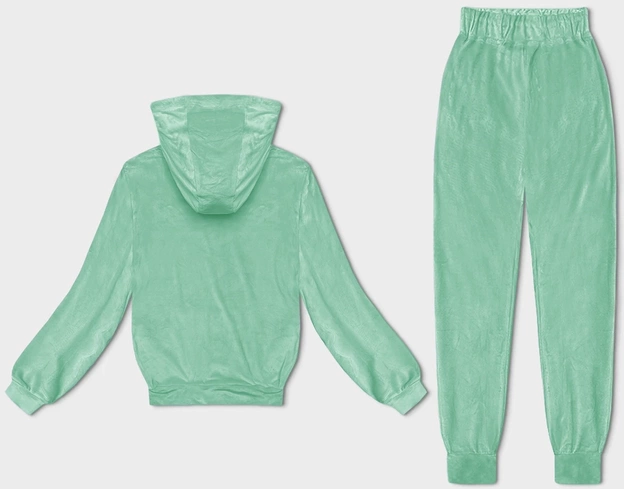 Welurowy dres damski z kapturem miętowy (8C1175-139)