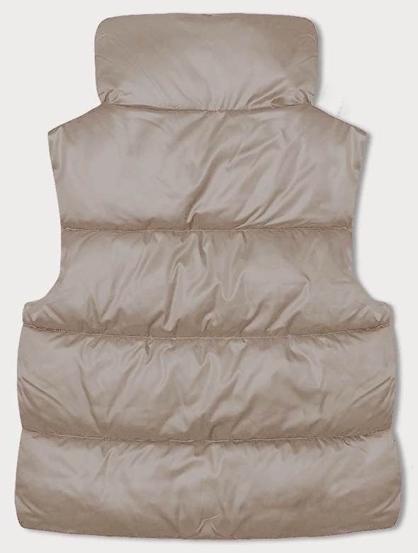 Krótki bezrękawnik damski ze stójką jasny beżowy (B8245-51)