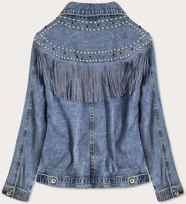 JEANSOWA KURTKA DAMSKA Z DŻETAMI I FRĘDZLAMI NIEBIESKA (A8306)