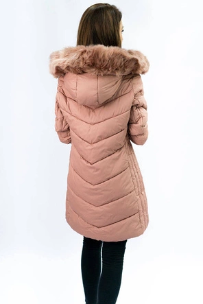 Długa pikowana kurtka damska zimowa antyczny róż (7689)