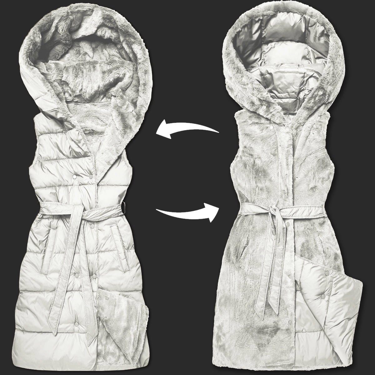 Gruba dwustronna kamizelka puchowo-futrzana Minority ecru (P3-6035-12)