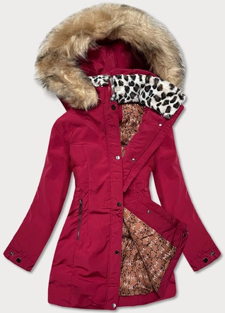 ZIMOWA KURTKA DAMSKA Z FUTRZANĄ  STÓJKĄ CZERWONA (CAN-583BIG)