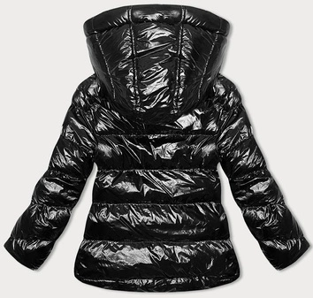 Błyszcząca kurtka damska z kapturem czarna (5M3172-392)