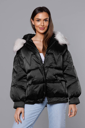 Krótka kurtka oversize czarna (H-1109-01)